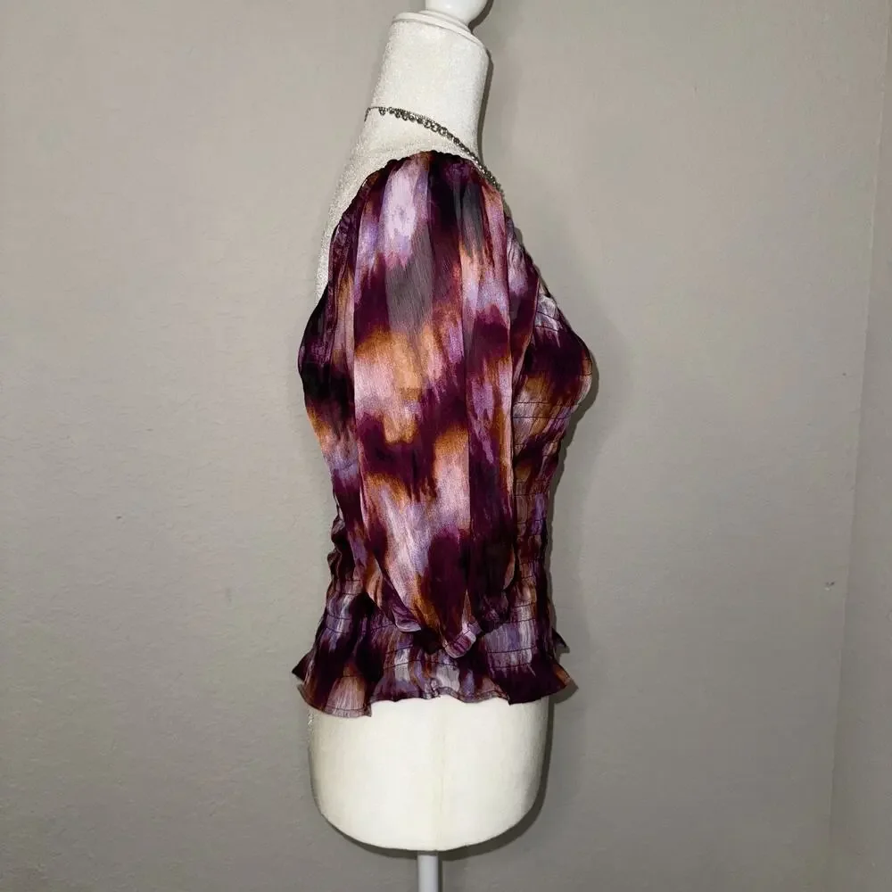 Old Navy‎ Fitted Puff-Sleeve Smocked Top Women's Medium Purple Boho Casual Fairy